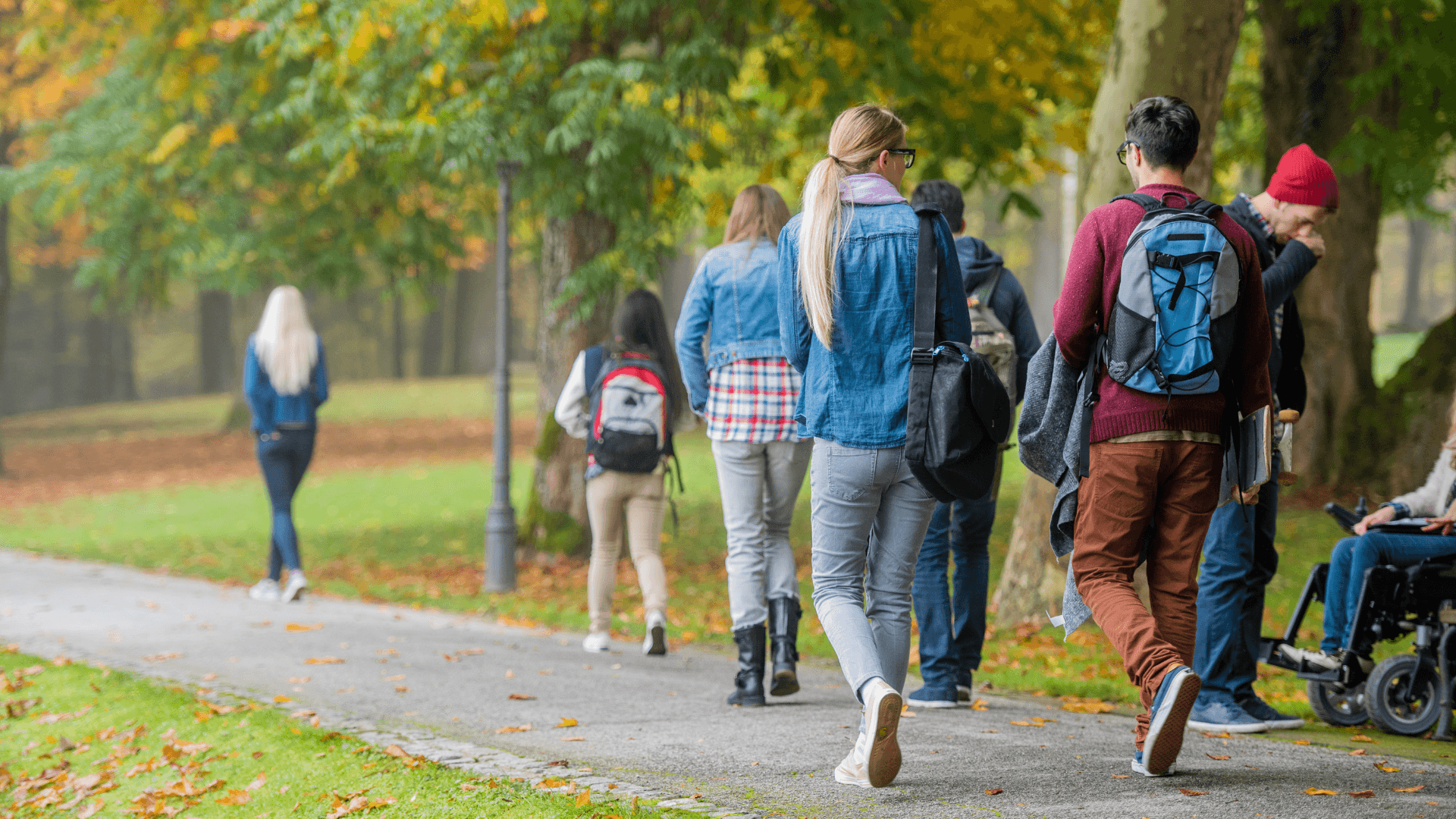 Students walking across university grounds